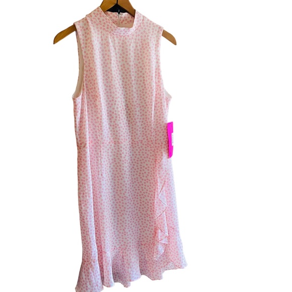 Betsey Johnson NWT Pink Chiffon Polka Dot Mini Dress - Picture 3 of 7
